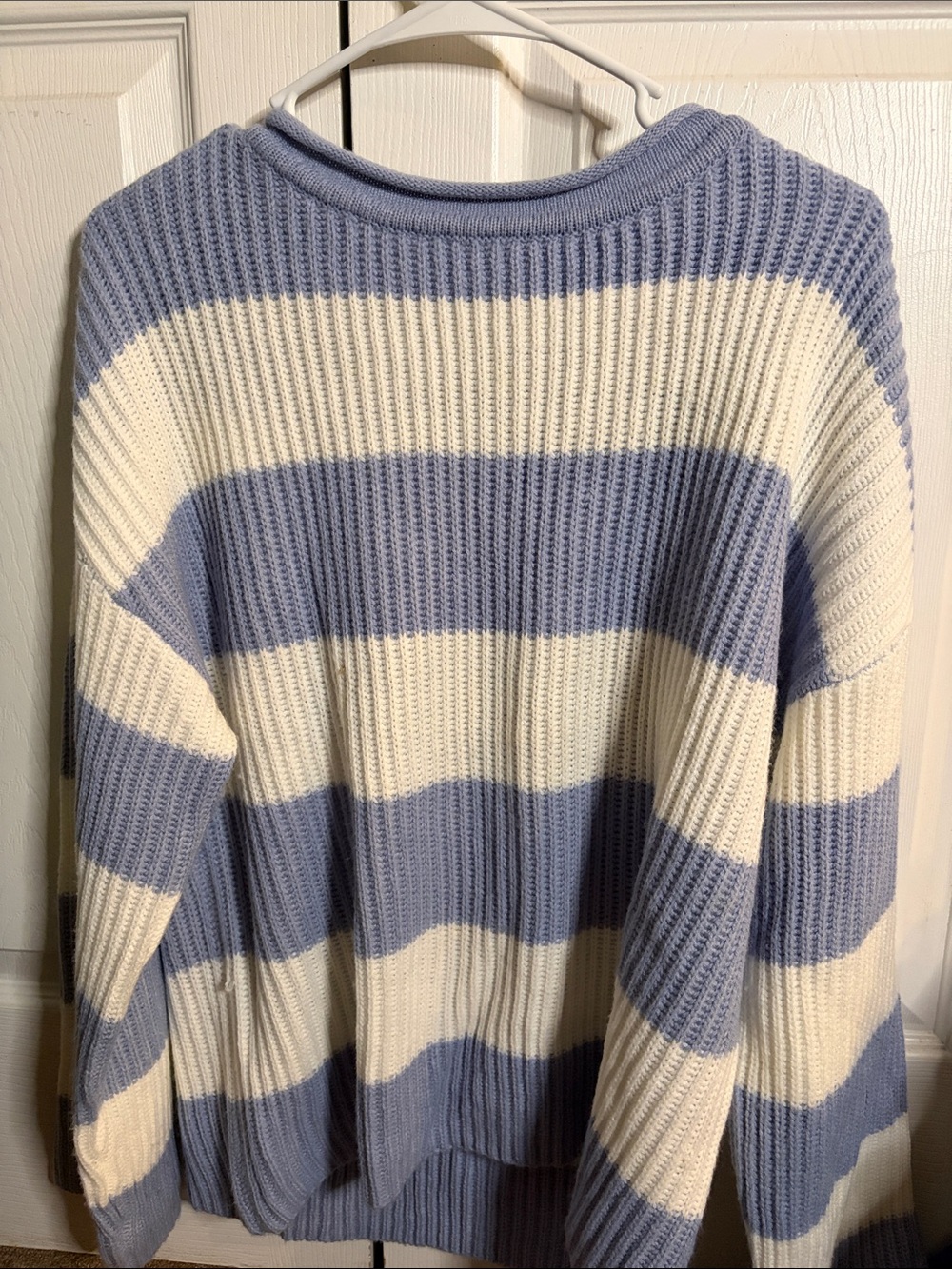 Striped Cream and Light Blue Crewneck Sweater
